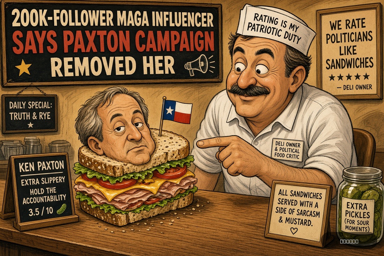 Veto Vinny on Ken Paxton — "200K-Follower MAGA Influencer Says Paxton Campaign Removed Her" · AI parody, fiction for entertainment
