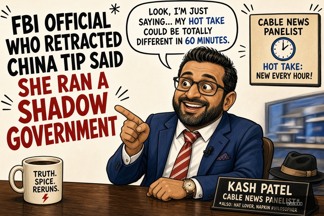 Pundit Pete on Kash Patel — "FBI Official Who Retracted China Tip Said She Ran A Shadow Government" · AI parody, fiction for entertainment