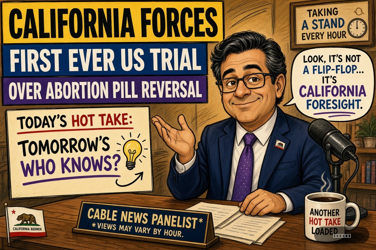 Pundit Pete on Rob Bonta — "California Forces First Ever US Trial Over Abortion Pill Reversal" · AI parody, fiction for entertainment