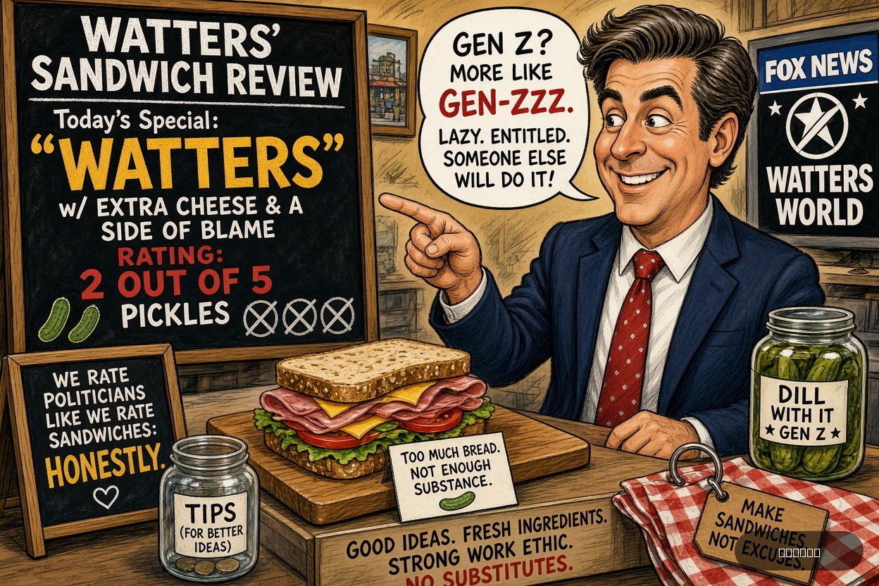 Veto Vinny on Jesse Watters — "Fox News Host Jesse Watters Slams Gen Z As Lazy, Entitled" · AI parody, fiction for entertainment