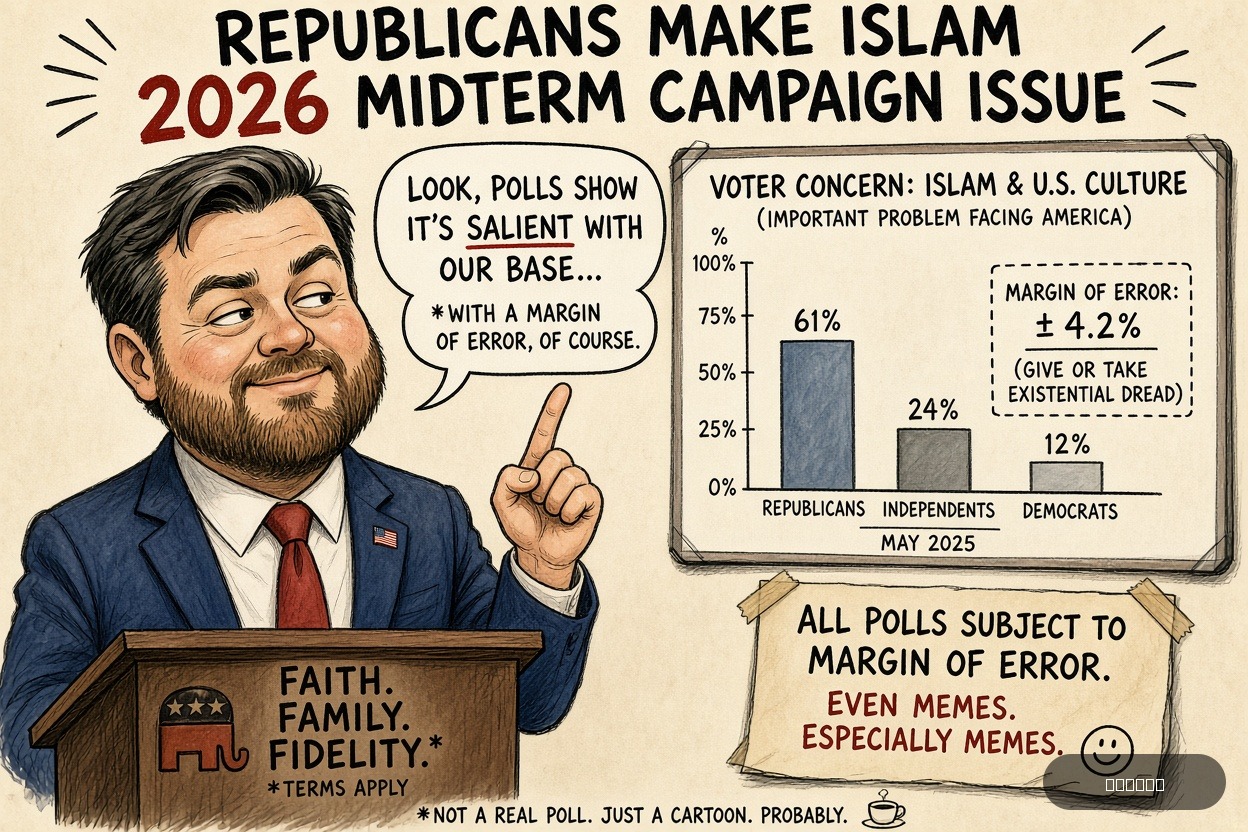 Polling Paul on J.D. Vance — "Republicans Make Islam 2026 Midterm Campaign Issue" · AI parody, fiction for entertainment
