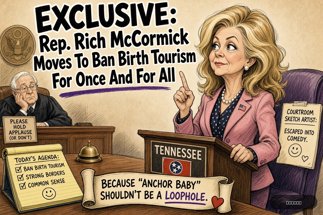 Gavel Gary on Marsha Blackburn — "EXCLUSIVE: Rep. Rich McCormick Moves To Ban Birth Tourism For Once And For All" · AI parody, fiction for entertainment