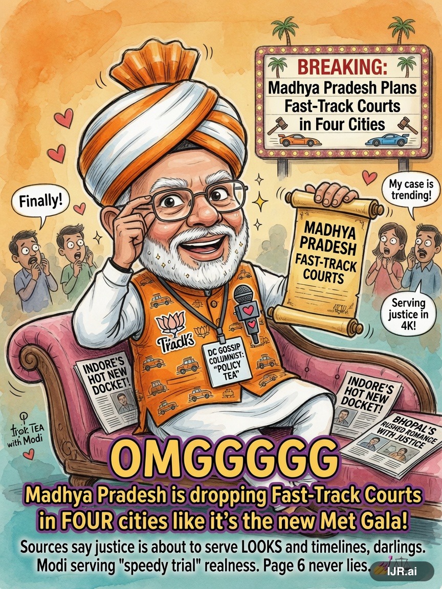Beltway Betty on Narendra Modi — "Madhya Pradesh Plans Fast-Track Courts in Four Cities" · AI parody, fiction for entertainment