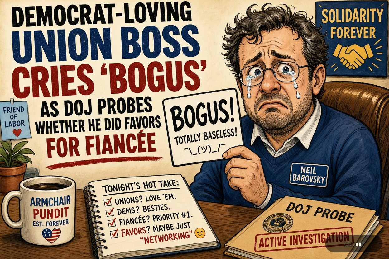 Righty Rich on Neil Barofsky — "Democrat-Loving Union Boss Cries ‘Bogus’ As DOJ Probes Whether He Did Favors For Fiancée" · AI parody, fiction for entertainment