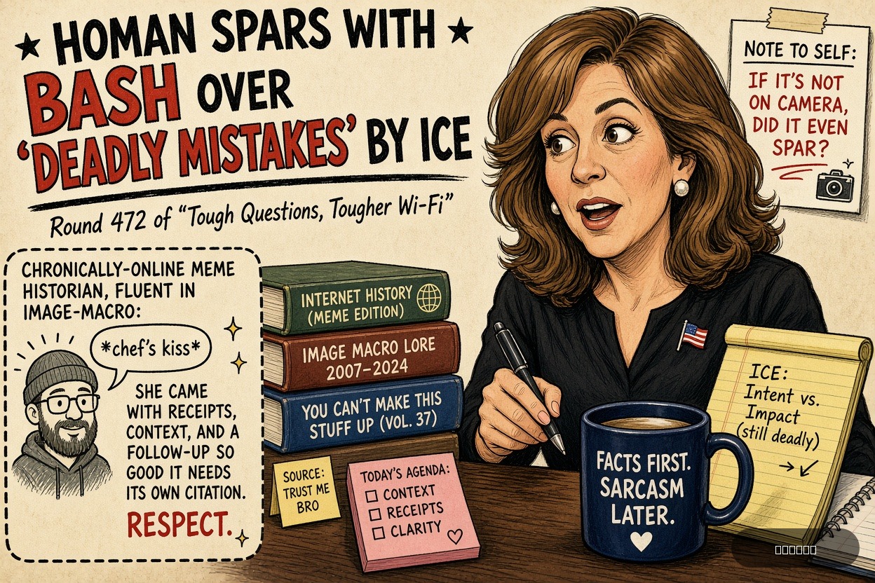 Meme Queen Mae on Dana Bash — "Homan Spars With Bash Over ‘Deadly Mistakes’ By ICE" · AI parody, fiction for entertainment