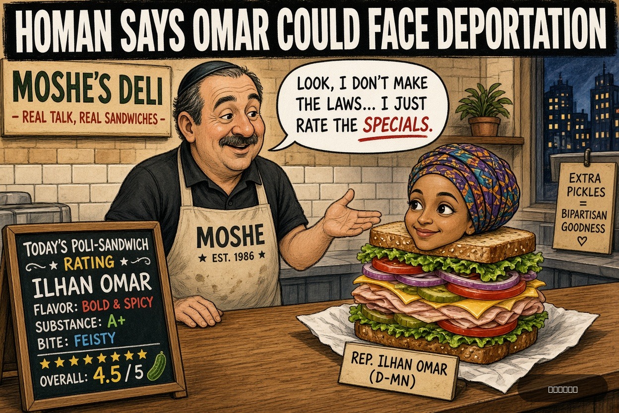 Veto Vinny on Ilhan Omar's — "Homan Says Omar Could Face Deportation" · AI parody, fiction for entertainment