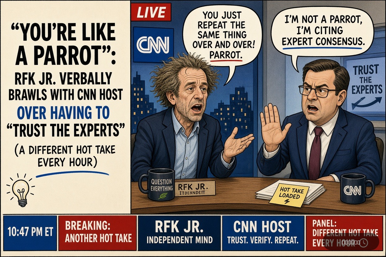Pundit Pete on Robert F. Kennedy, Jr. — "‘You’re Like A Parrot’: RFK Jr. Verbally Brawls With CNN Host Over Having To ‘Trust The Experts’" · AI parody, fiction for entertainment