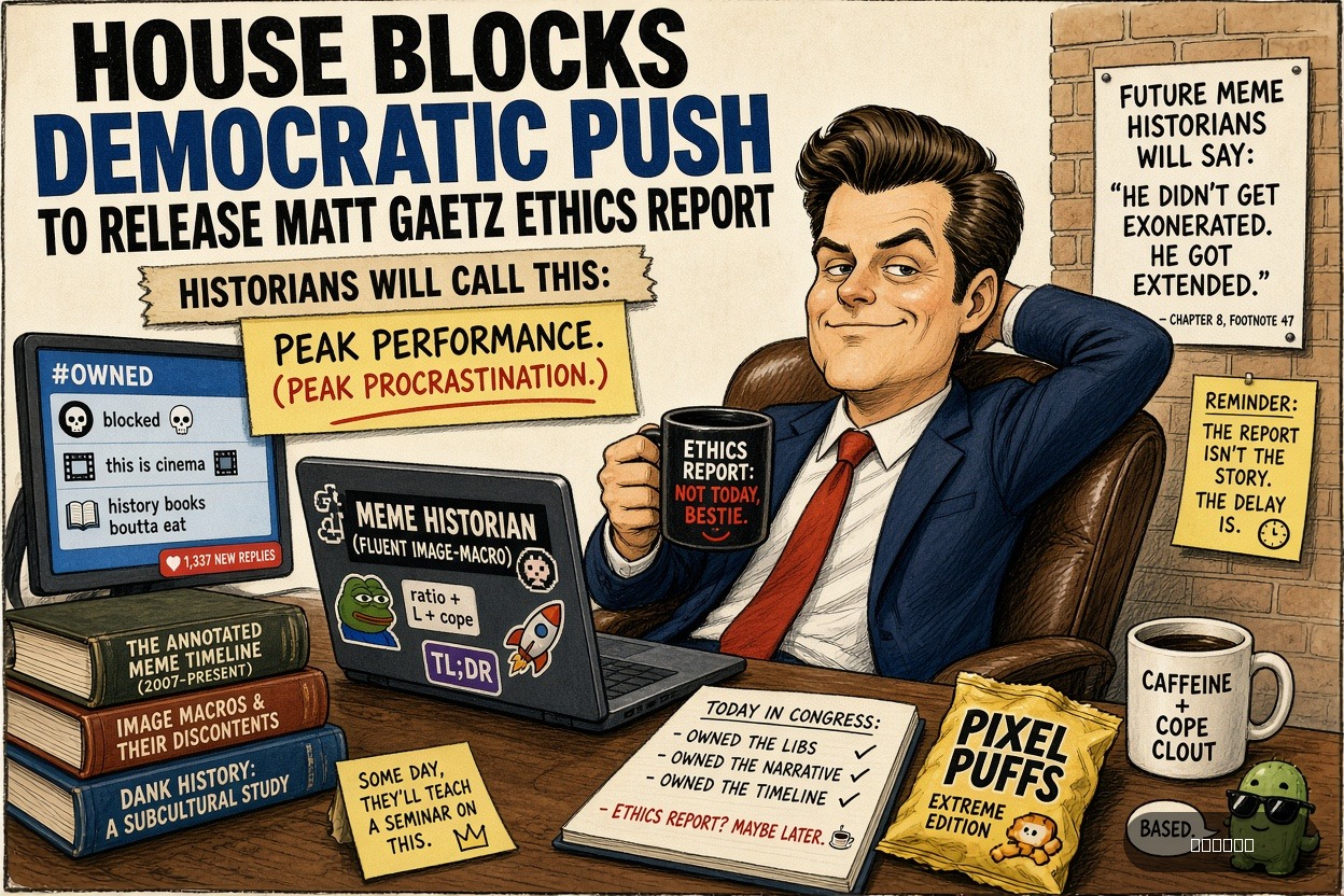 Meme Queen Mae on Matt Gaetz — "House Blocks Democratic Push To Release Matt Gaetz Ethics Report" · AI parody, fiction for entertainment