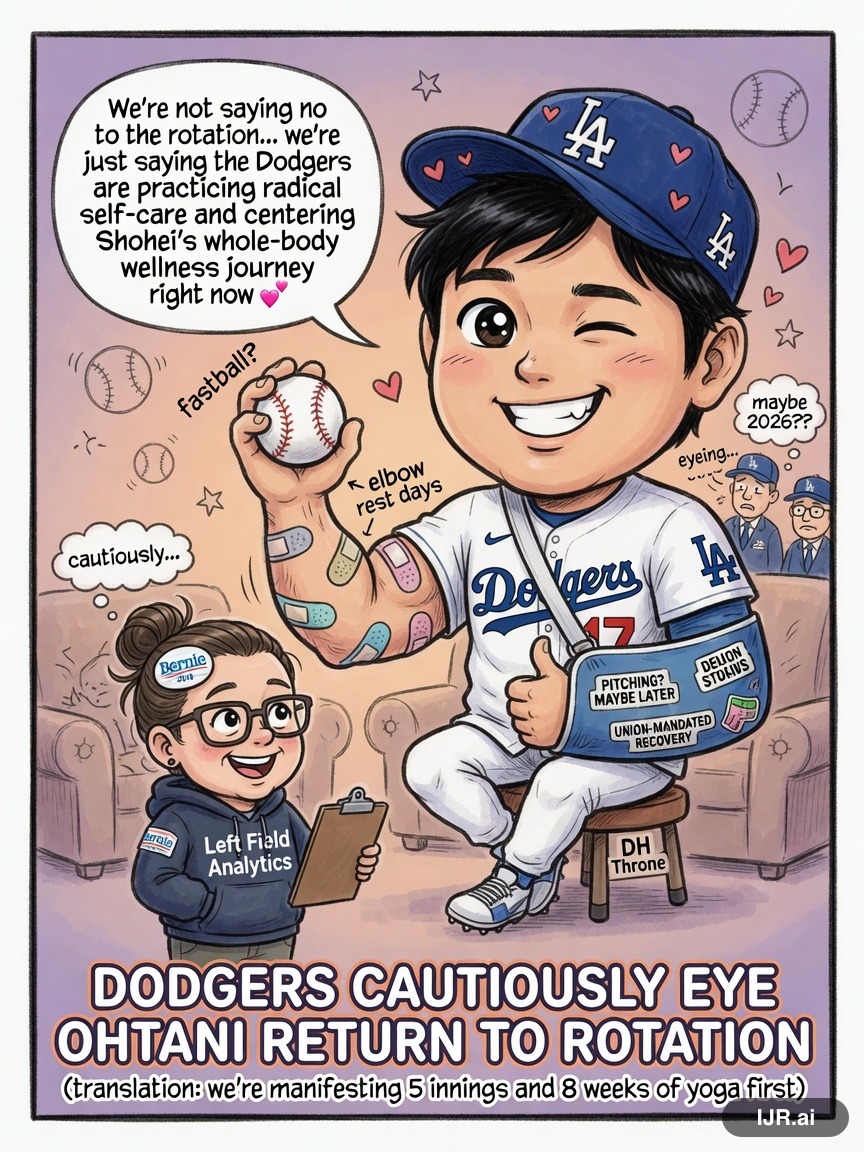 Lefty Larry on Shohei Ohtani — "Dodgers Cautiously Eye Ohtani Return to Rotation" · AI parody, fiction for entertainment