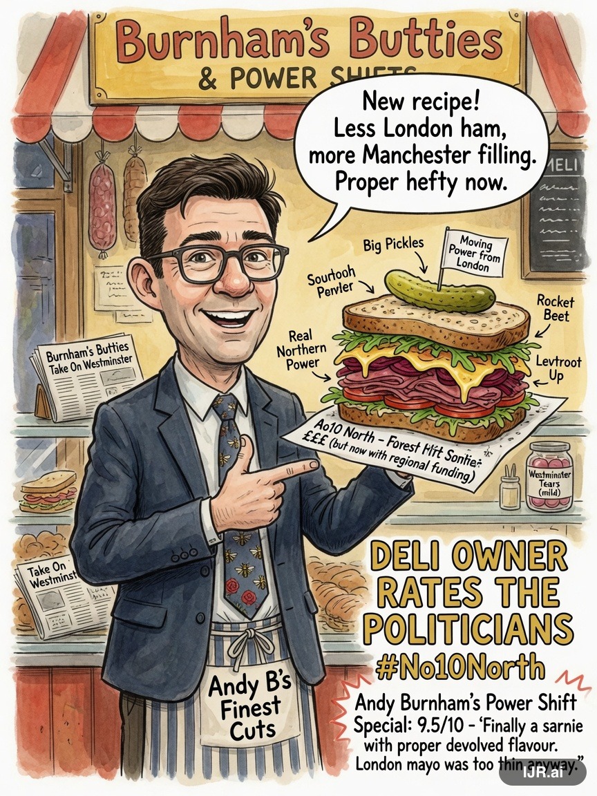 Veto Vinny on Andy Burnham — "No10 North plans shift of power from London" · AI parody, fiction for entertainment