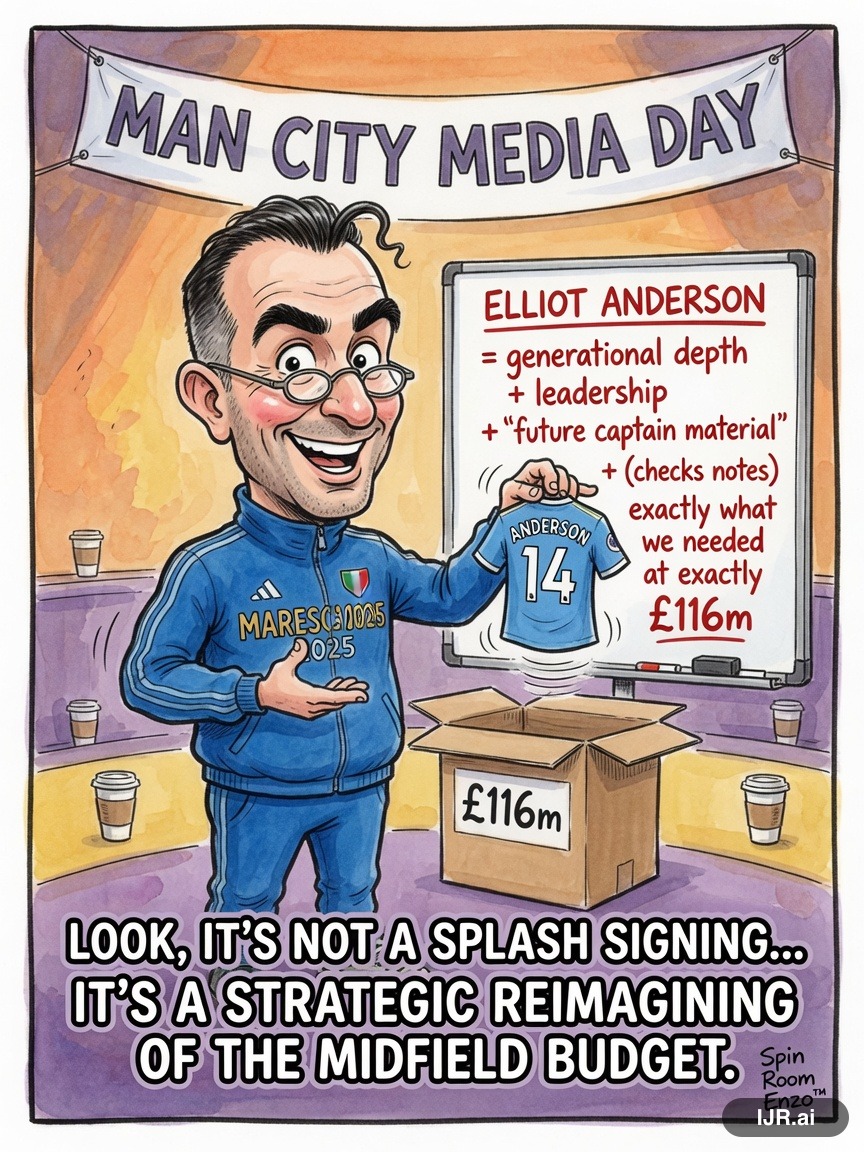 Spin Room Rosa on Enzo Maresca — "Manchester City Sign Elliot Anderson for £116m" · AI parody, fiction for entertainment