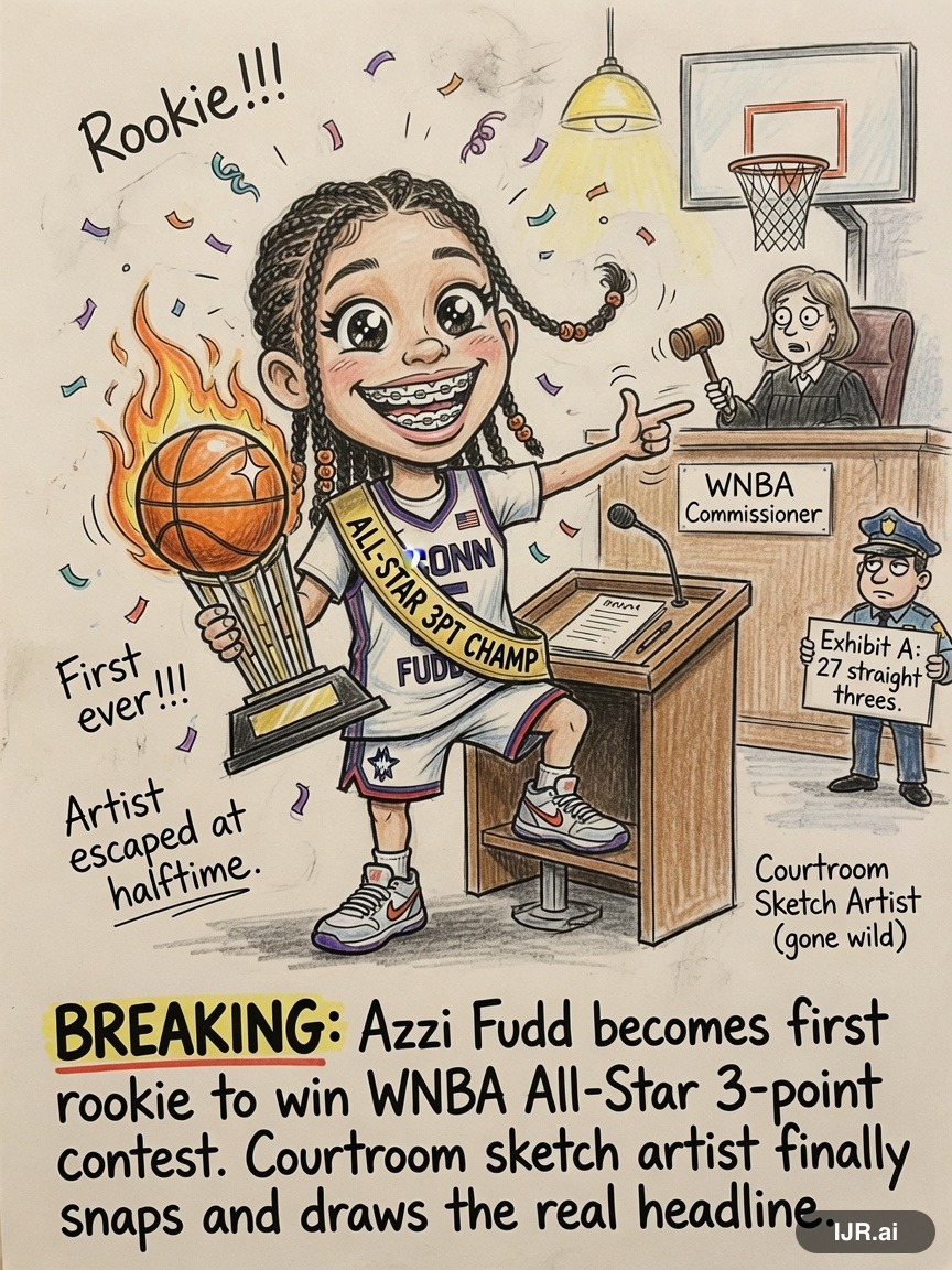 Gavel Gary on Azzi Fudd — "Azzi Fudd becomes first rookie to win WNBA All-Star 3-point contest" · AI parody, fiction for entertainment