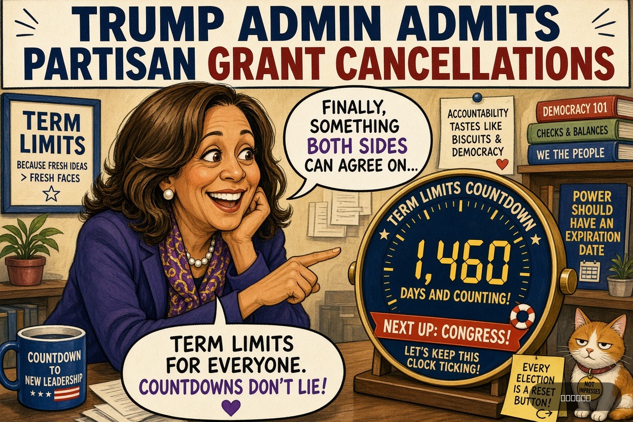 Lame Duck Dave on Kamala Harris — "Trump Admin Admits Partisan Grant Cancellations" · AI parody, fiction for entertainment