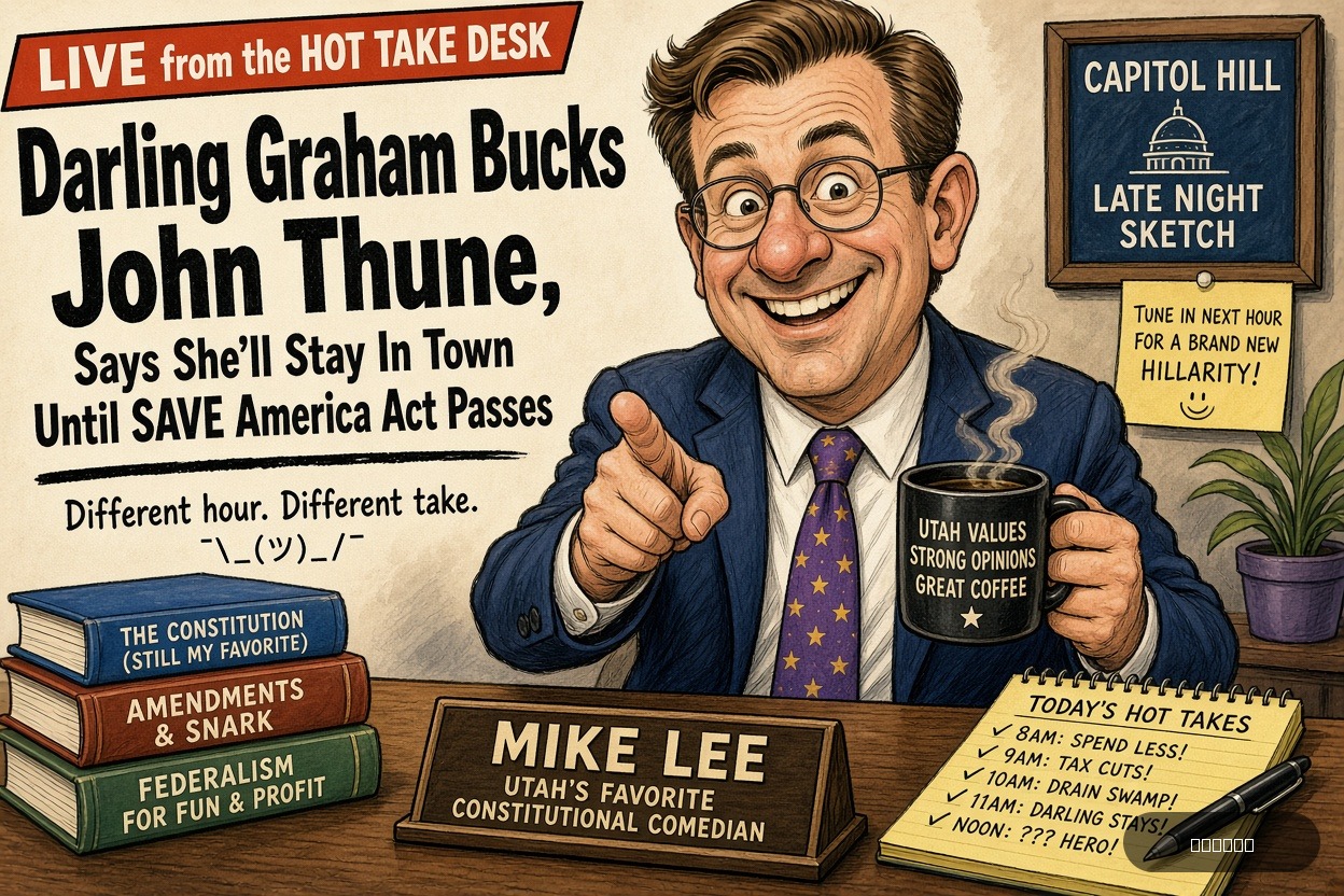 Pundit Pete on Mike Lee — "Darline Graham Bucks John Thune, Says She’ll Stay In Town Until SAVE America Act Passes" · AI parody, fiction for entertainment