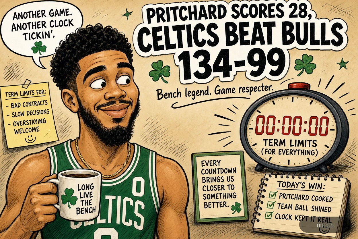 Lame Duck Dave on Jayson Tatum — "Pritchard Scores 28, Celtics Beat Bulls 134-99" · AI parody, fiction for entertainment