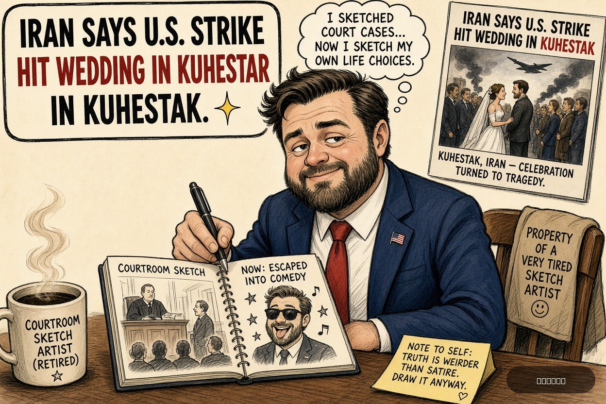 Gavel Gary on J.D. Vance — "Iran Says U.S. Strike Hit Wedding in Kuhestak" · AI parody, fiction for entertainment