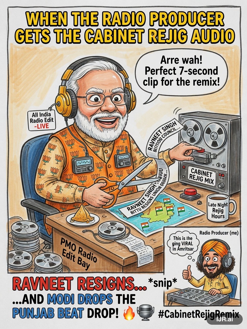 Soundbite Sam on Narendra Modi — "Ravneet Singh Bittu resigns Union Council of Ministers; Modi plans cabinet rejig amid Punjab polls" · AI parody, fiction for entertainment