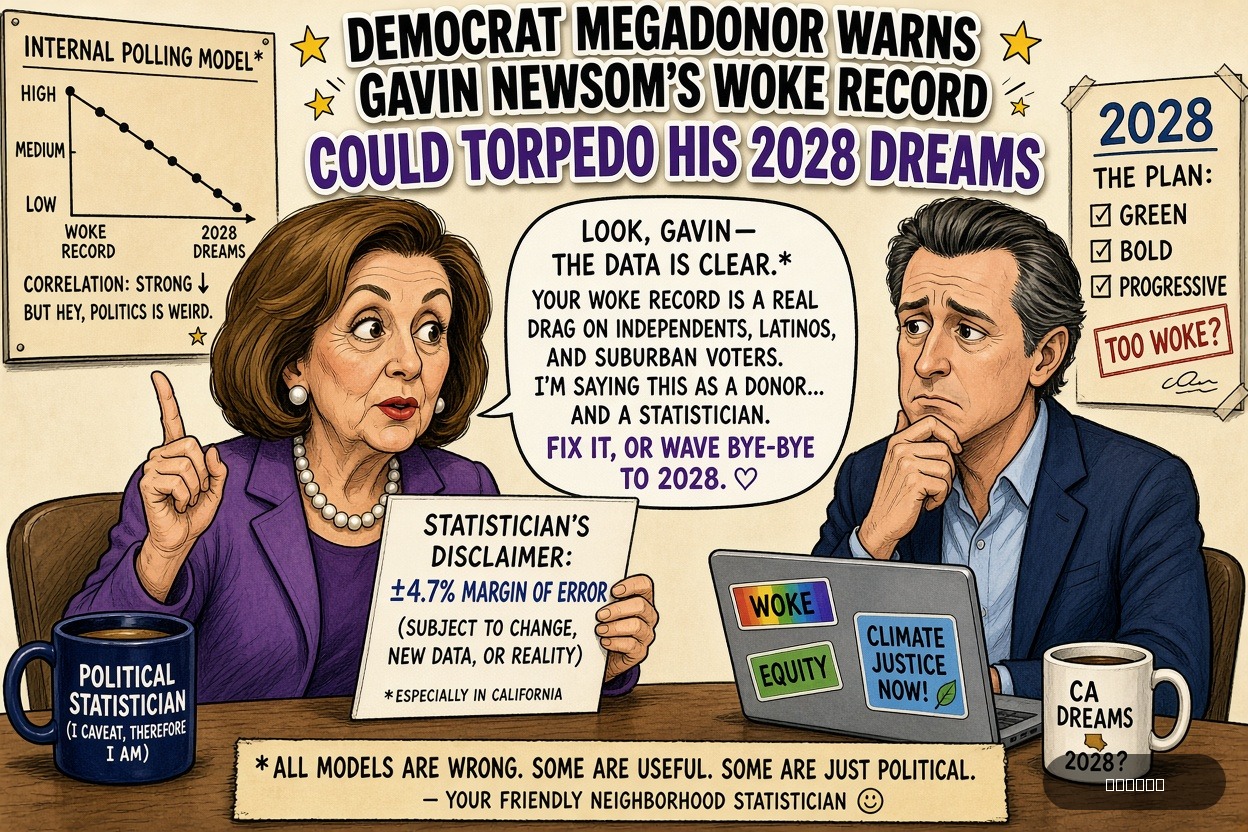 Polling Paul on Nancy Pelosi — "Democrat Megadonor Warns Gavin Newsom’s Woke Record Could Torpedo His 2028 Dreams" · AI parody, fiction for entertainment