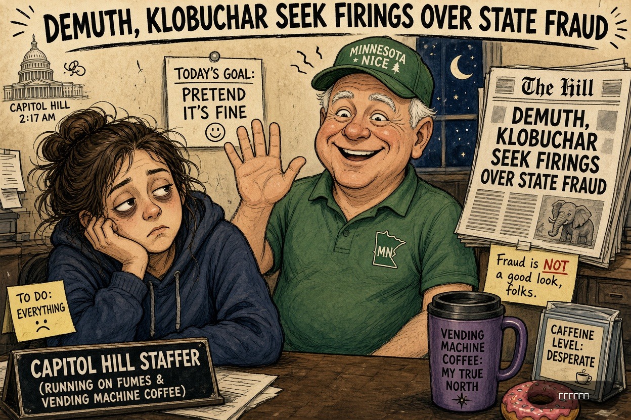 Capitol Carl on Tim Walz — "Demuth, Klobuchar Seek Firings Over State Fraud" · AI parody, fiction for entertainment
