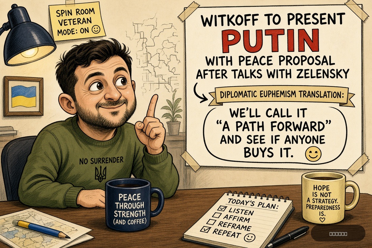 Spin Room Rosa on Volodymyr Zelenskyy — "Witkoff to present Putin with peace proposal after talks with Zelensky" · AI parody, fiction for entertainment