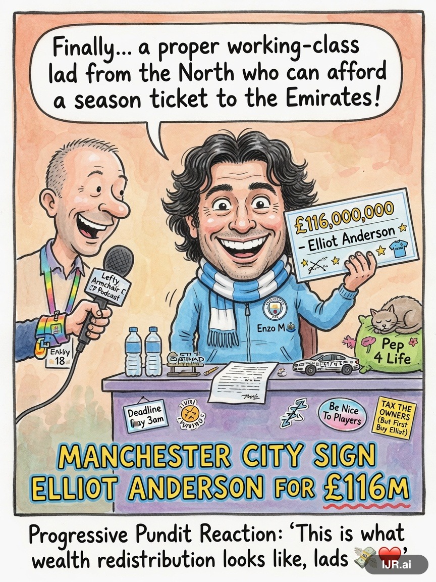 Lefty Larry on Enzo Maresca — "Manchester City Sign Elliot Anderson for £116m" · AI parody, fiction for entertainment