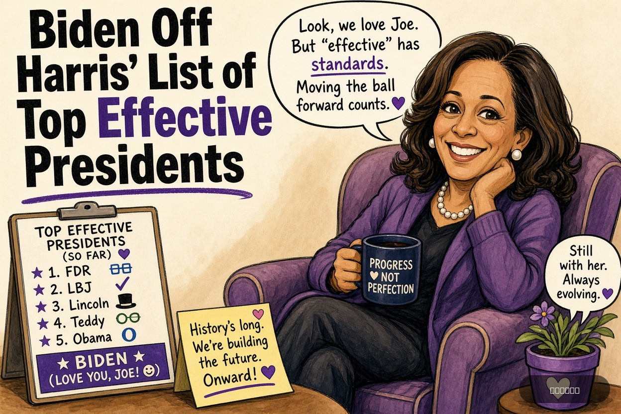 Lefty Larry on Kamala Harris — "Biden Off Harris’ List of Top Effective Presidents" · AI parody, fiction for entertainment