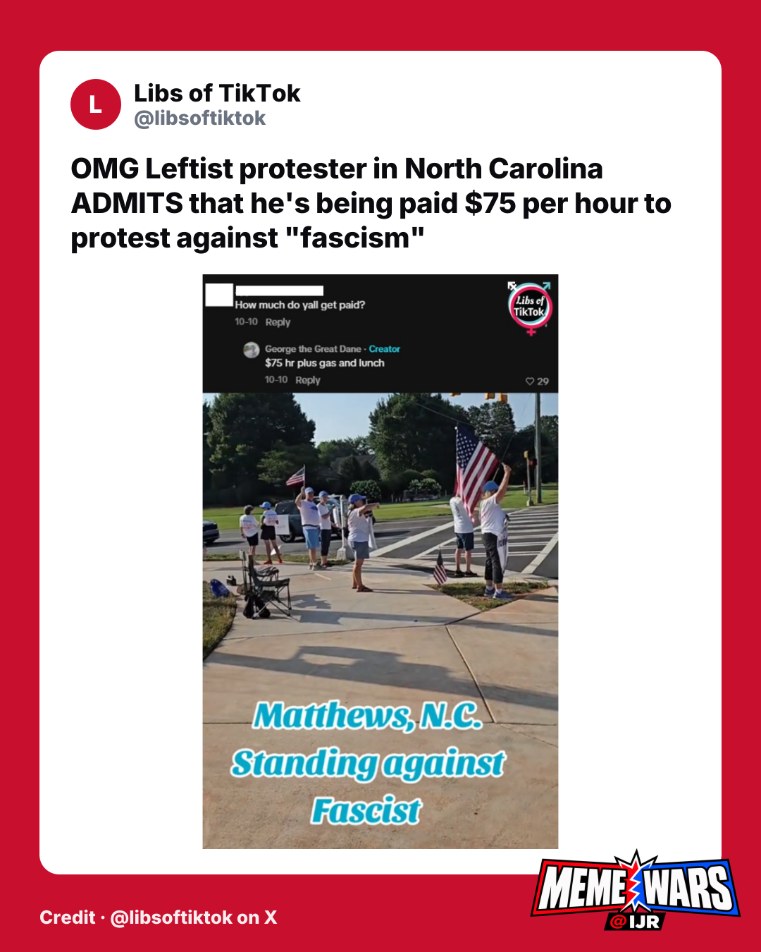 OMG
Leftist protester in North Carolina ADMITS that he's being paid $75 per hour to protest against "fascism"