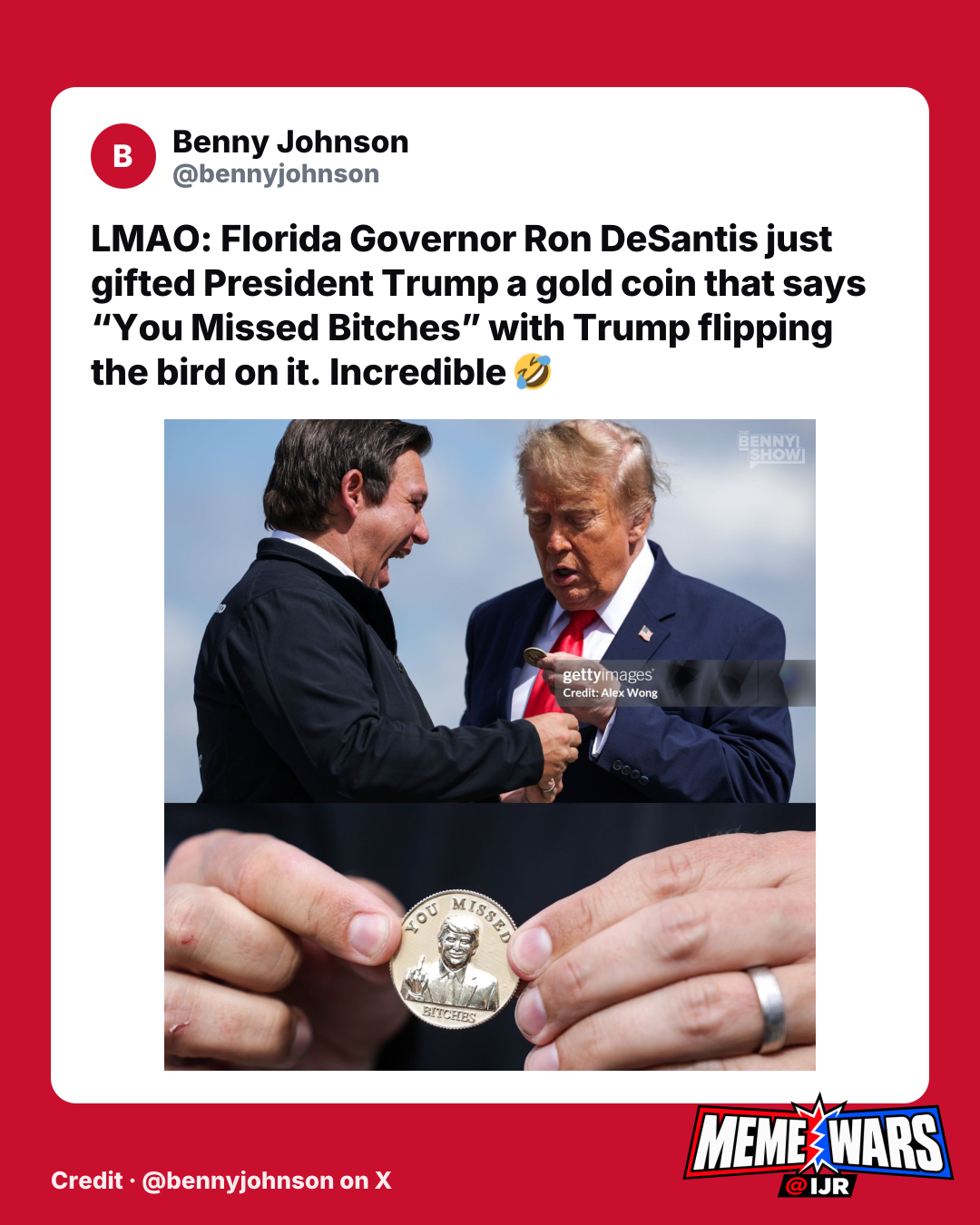 Viral meme shows DeSantis gifting Trump gold coin with expletive message