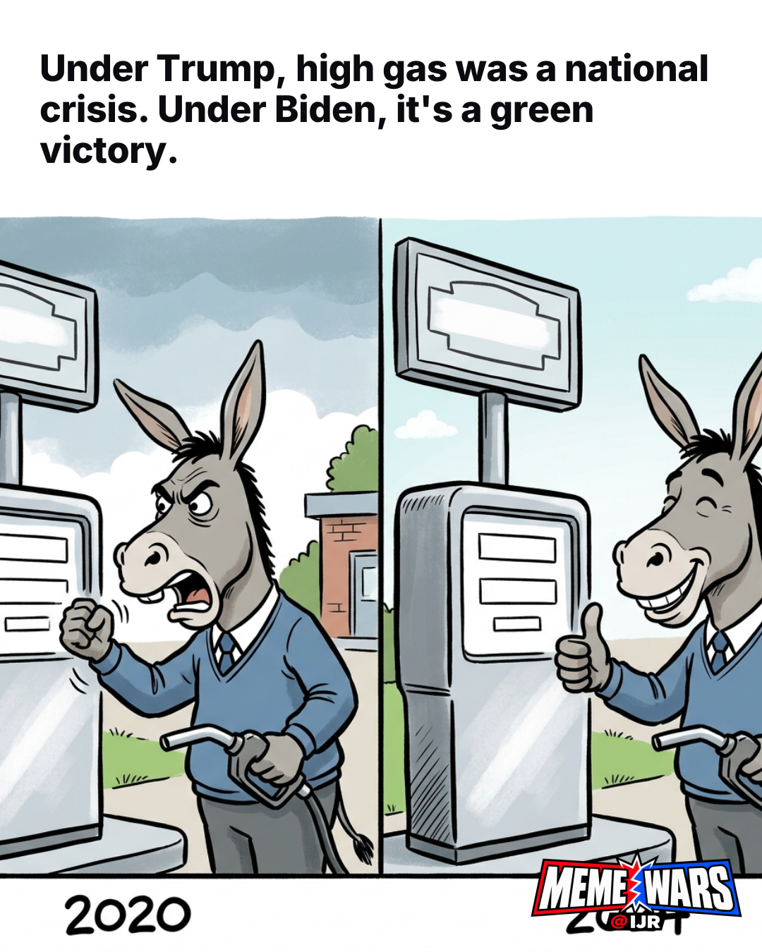 Meme contrasts gas price reactions under Trump and Biden