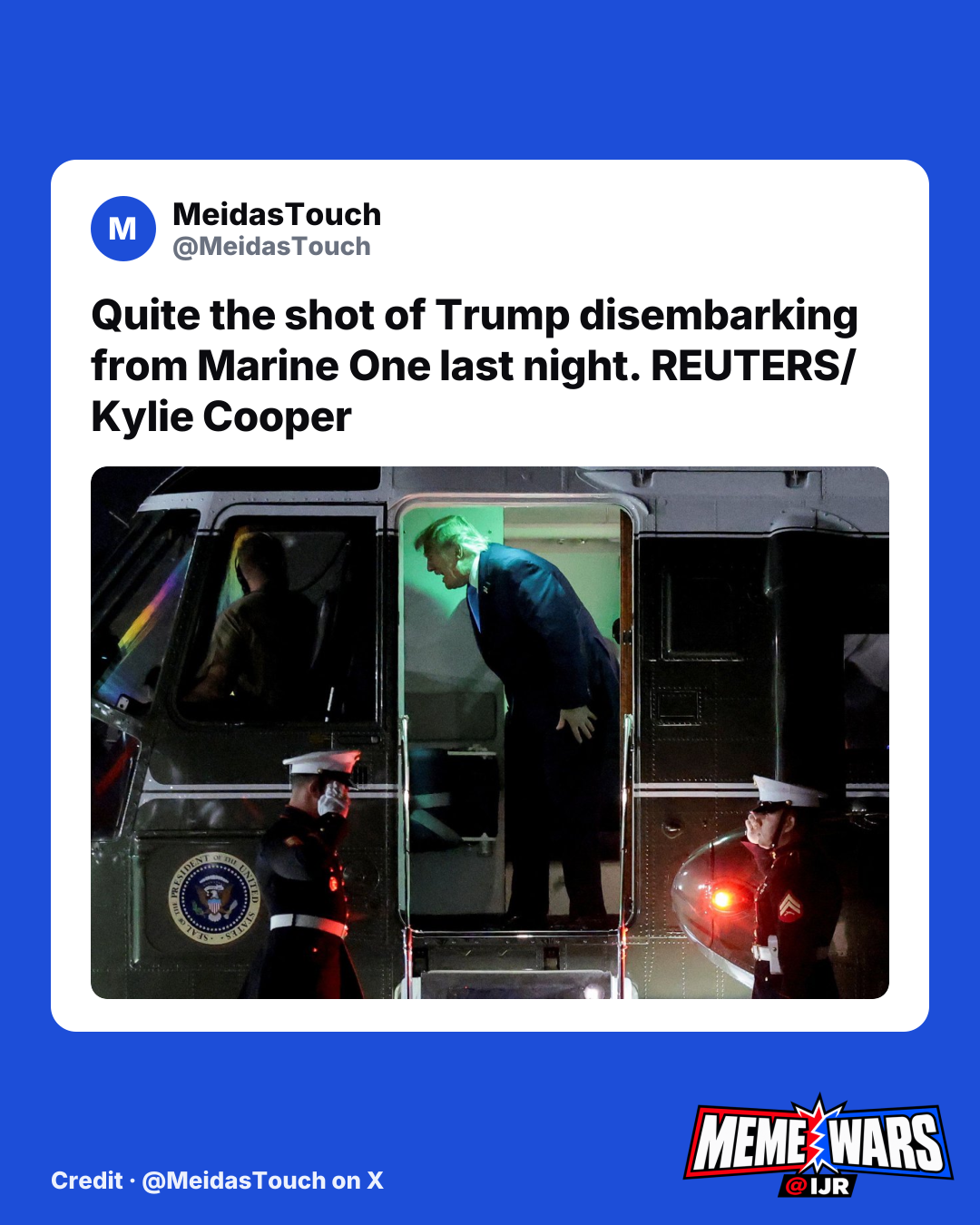 Trump Marine One photo trends in left-wing memes