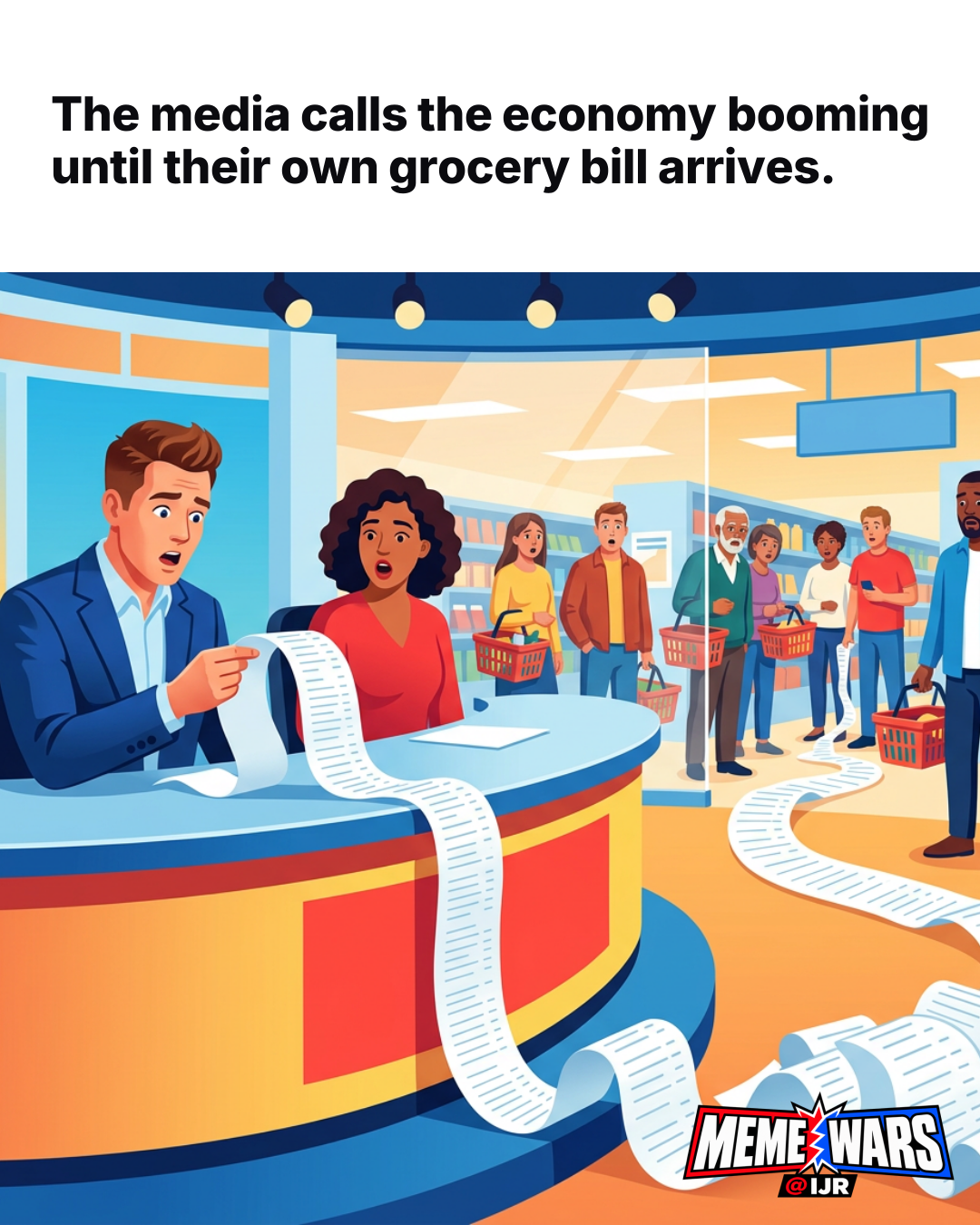 Right-trending meme contrasts media economy claims with grocery bills