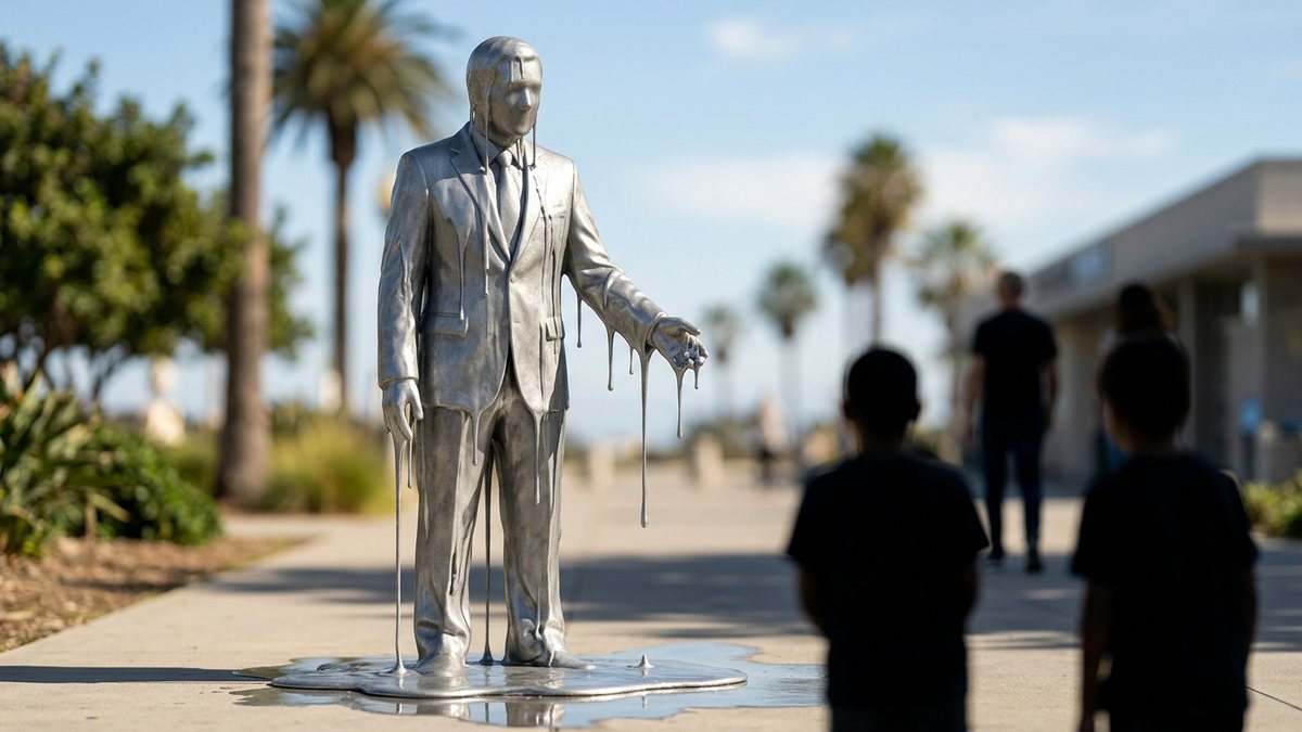 Melting gallium DeSantis statue protests Florida climate denial